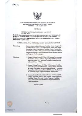 Salinan Keputusan Panitia Pengawas Pemilihan Umum Kecamatan Girimulyo No: 02/panwascam/Gm/II/2009...
