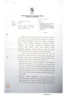 Surat dari Badan Panwaslu RI untuk pasangan calon Presiden dan Wakil Presiden serta tim kampanyen...