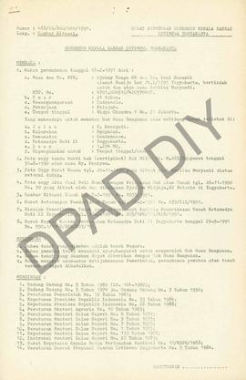Surat Keputusan Gubernur Kepala  Daerah Istimewa Yogyakarta Nomor : 488/SK/HGB/BPN/1991 tanggal 1...