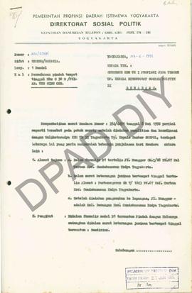 Surat dari Gubernur Kepala Daerah Istimewa Yogyakarta, atas nama Kepala Direktorat Sosil Politik,...