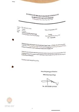 Surat dari Ketua Penyelenggara Pelatihan PPD II Kulon Progo Drs. Abu Dzaien Qomari kepada Ketua P...