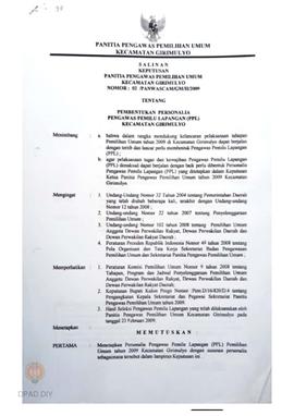 Keputusan Bupati Kulon Progo No : Pem.D/16/820/D.4 tentang Pengangkatan Kepala Sekretariat dan Pe...