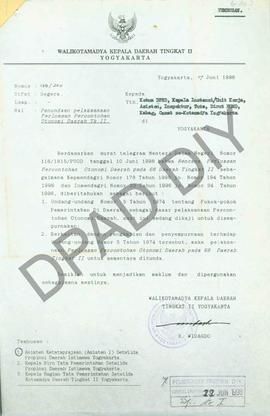 Surat dari Walikota Yogyakarta R.Widagdo kepada Ketua DPRD, Kepala Instansi/Unit Kerja, Asisten, ...