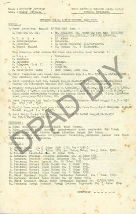 Surat Keputusan Gubernur Kepala  Daerah Istimewa Yogyakarta Nomor : 807/SK/HP/BPN/1991 tanggal 12...