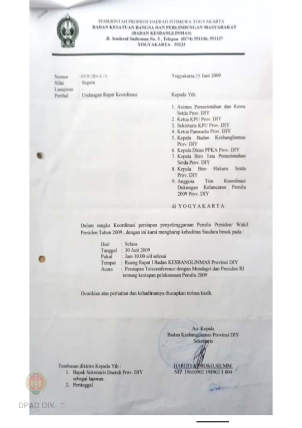 Surat Dari Badan Kesbanglinmas Provinsi DIY Kepada Ketua Panwaslu ...