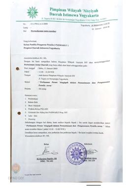 Surat dari Pimpinan Wilayah Aisyah DIY kepada Panwaslu DIY tentang permohonan narasumber dalam ra...