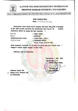 Surat Perintah Tugas No: 558/Up.1/VI/1998 dari Kepala Kantor Wilayah Departemen Penerangan Provin...
