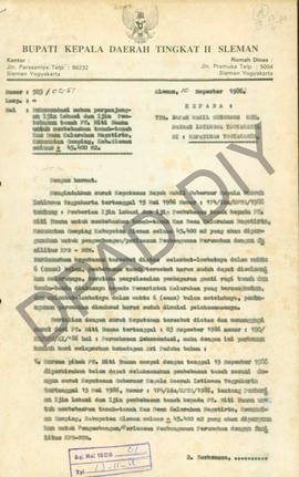 Surat dari Bupati Sleman kepada Wakil Gubernur DIY Nomor: 197/ldz/KPTS/1986 tentang rekomendasi m...
