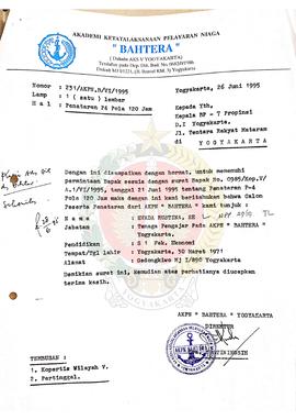 Surat dari Direktur  Akademi Ketatalaksanaan Pelayaran Niaga (AKPN) Bahtera Yogyakarta kepada Kep...