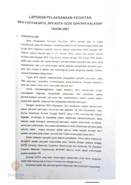Laporan Tahunan pelaksanaan kegiatan tahun 2001 BP4 Yogyakarta, RPS kotagede dan RPS Kalasan