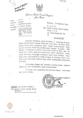 Surat pemberitahuan dari Gubernur Jawa Barat kepada Mendagri tentang penindaklanjutan pengusulan ...