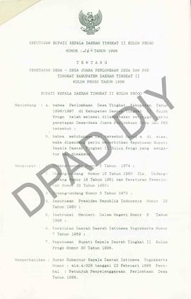 Keputusan Bupati Kulon Progo No. 266 Tahun 1996 tentang penetapan desa-desa juara perlombaan desa...