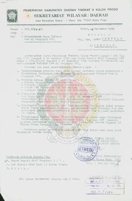 Surat dari Sekretariat Wilayah Daerah Kabupaten Daerah Tingkat II Kulon Progo kepada Camat Sentol...