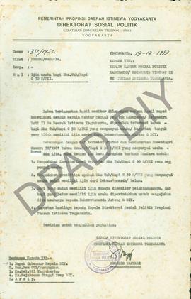 Surat dari Ditsospol DIY Kepala Kantor Sosial Politik se Daerah Istimewa Yogyakarta tentang ijin ...