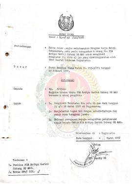 Surat Tugas Nomor Sgas/02/III/1997 dari Ketua PIA Ardhya Garini Pengurus Cabang Berdiri Sendiri (...