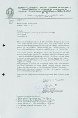 Surat dari Kepala  Badan Pembina Pendidikan Pelaksanaan Pedoman Penghayatan dan Pengamalan Pancas...