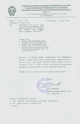 Surat dari Kepala BP-7 Daerah Istimewa Yogyakarta kepada Bupati/Walikotamadya Kepala Daerah Tingk...