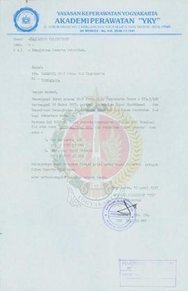 Surat dari Direktur Akademi Perawatan YKY kepada Kepala Kantor Wilayah BP-7 Daerah Istimewa Yogya...