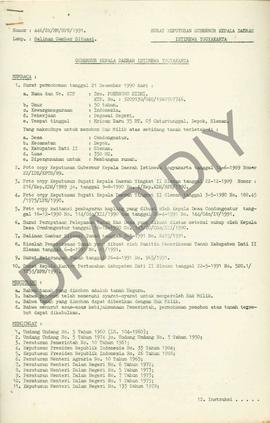 Surat Keputusan Gubernur Kepala  Daerah Istimewa Yogyakarta Nomor : 446/SK/HM/BPN/1991 tanggal 30...
