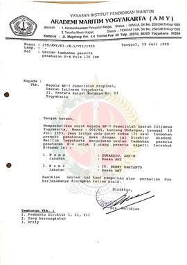 Surat dari Direktur Akademi Maritim Yogyakarta (AMY) kepada Kepala BP-7 Pemerintah Provinsi Daera...
