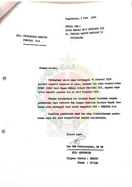 Berkas surat dari Drs. KMT Prodjoroyani, SH CN kepada Kepala BP-7 Provinsi Daerah Istimewa Yogyak...