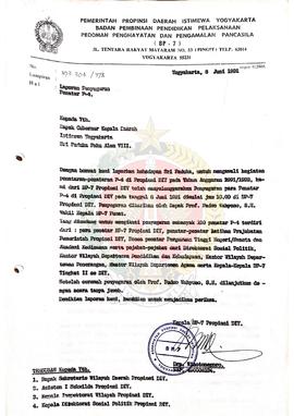 Surat dari Kepala BP-7 Provinsi Daerah Istimewa Yogyakarta Kepada Bapak Gubernur Kepala Daerah Is...