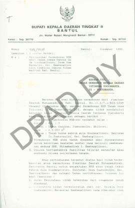 Surat dari PLTH Bupati Bantul, Ir. Kismo Sukirdo kepada Gubernur Daerah Istimewa Yogyakarta tenta...