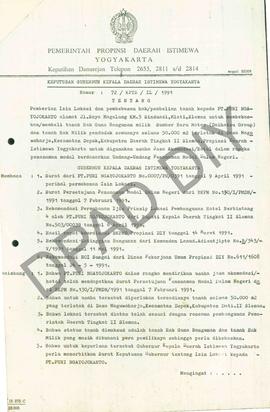 Surat dari Sekretaris Bakor Penanaman Modal Daerah, Dra. Ny. C. Tri Sumiratieh kepada Gubernur Da...