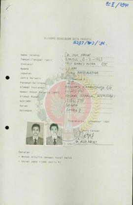 Blangko Pengisian Data Peserta dari BP-7 Daerah Istimewa Yogyakarta tahun 1996 atas nama Drs. Sup...