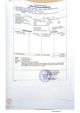 Surat Perintah Membayar No 00015/PANWASLU-DIY/09 sejumlah Rp 22.450.905 untuk membayar akomodasi ...