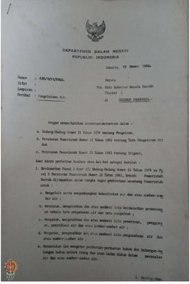 Surat edaran dari Mendagri no. 6790/ 1211/ PUOD kepada para Gubernur di seluruh Indonesia perihal...