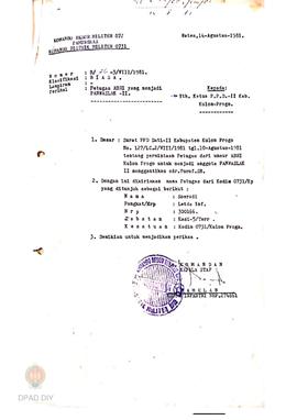 Surat dari Komando Resor Militer 072 Pamungkas Komando Distrik Militer 0731 kepada Ketua PDD II K...