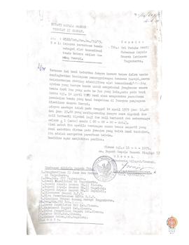 Surat dari Bupati Sleman kepada Gubernur DIY tentang percobaan bende sebagai alat komunikasi tand...