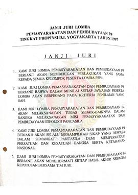 Janji Juri Lomba Pemasyarakatan dan Pembudayaan P-4 Tingkat Provinsi Daerah Istimewa Yogyakarta t...