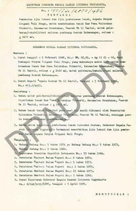 Surat Keputusan Gubernur Kepala Daerah Istimewa Yogyakarta           Nomor : 190/Idz/KPTS/1986 te...