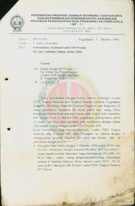 Surat dari Sekretaris a.n Kepala BP-7 Pemerintah Provinsi Daerah Istimewa Yogyakarta kepada Kepal...
