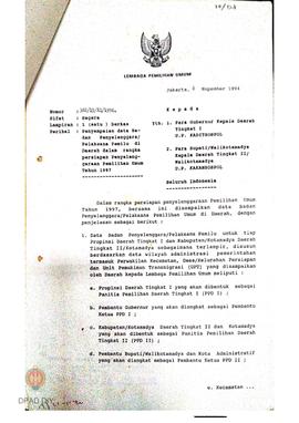 Surat pemberitahuan dari Lembaga Pemilihan Umum kepada Gubernur dan Bupati seluruh Indonesia tent...