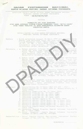 Surat Keputusan Kepala Kantor Wilayah Badan Pertanahan Nasional Provinsi DIY. No : 139/SK / HGB /...