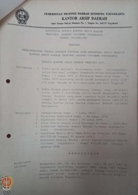 Surat Keputusan Kepala Kantor Arsip Daerah Provinsi Daerah Istimewa Yogyakarta nomor: 814/001/UP ...