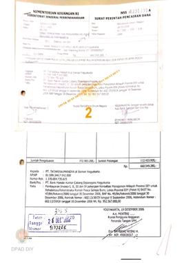 Surat Perintah Pencairan Dana kepada PT. Tatareka Paradya untuk Pembayaran Invoice I, II, III, da...