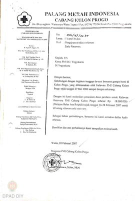 Surat otorisasi/bukti pembayaran perdiem 40 relawan tim recovery PMI cabang Kulonprogo 16 Februar...