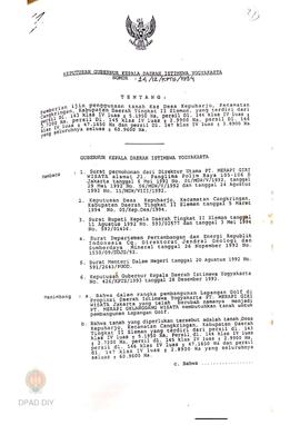 Keputusan Gubernur Kepala Daerah Istimewa Yogyakarta No. 24/IZ/KPTS/1994 tentang  pemberian izin ...
