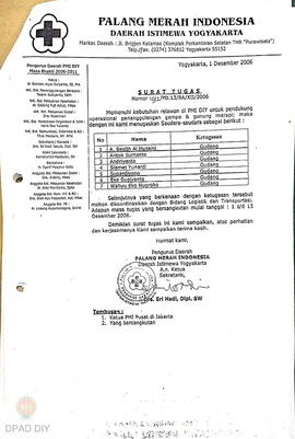 Daftar pembayaran perdiem relawan bidang logistic (gudang) 7 orang periode 1 s.d. 15 Desember 2006