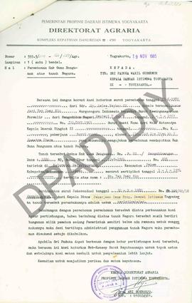 Surat Direktorat Agraria Propinsi DIY kepada Wakil Gubernur DIY tentang permohonan Hak Guna Bangu...