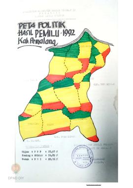 Peta panitia  hasil pemilu tahun tahun 1992 di Daerah Kabupaten Dati II Pemalang