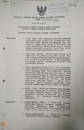 Instruksi Gubernur Kepala Daerah Istimewa Yogyakarta Nomor : 4/INSTR/1997 tentang Pelaksanaan Ket...