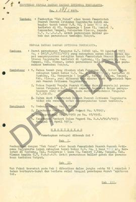 Surat keputusan Kepala Daerah DIY no. 381/1974 tanggal 14 Oktober 1974 tentang pemberian hak paka...