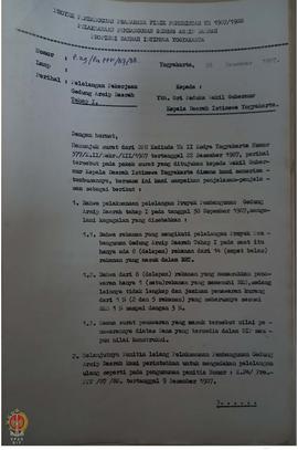 Laporan pelaksanaan pelelangan pekerjaan Gedung Arsip Daerah Tahap I pada tanggal 30 Nopember 1987