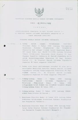 Bendel Keputusan Gubernur Kepala Daerah Istimewa Yogyakarta mengenai Penyelenggaraan Penataran  P...