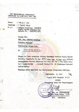 Bendel Petikan Keputusan Gubernur Daerah Istimewa Yogyakarta Nomor : 194/KPTS/1992 tentang Pengan...